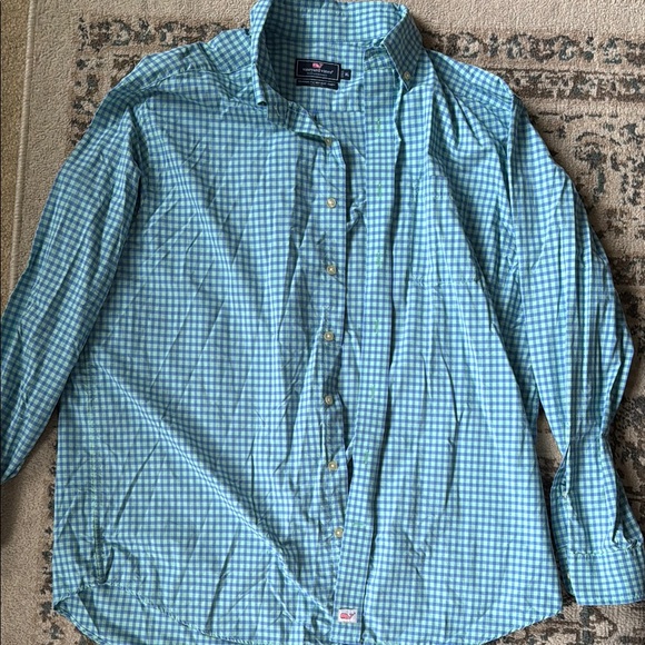Vineyard Vines Blue and Green Casual Button Down Shirt - Picture 2 of 4